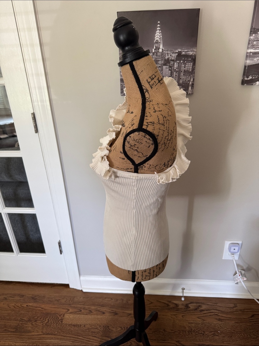 Zimmermann Cream One-Shoulder Ruffle Ribbed Top - Picture 2 of 5